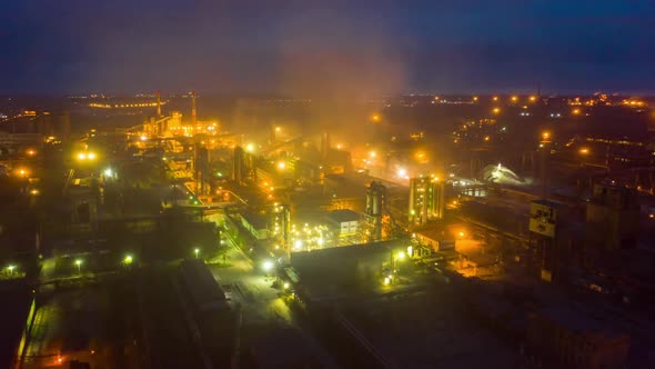 Aerial Hyperlapse Time Lapse, Night Scene of Industrial Power Plant