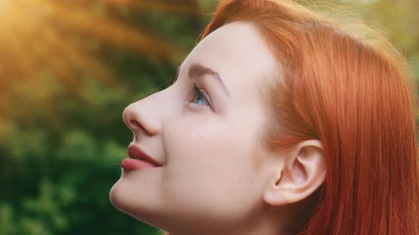 Closeup Female Inspired Pretty Profile Face Attractive Model Teenage Beautiful Redhead Girl Stands alt