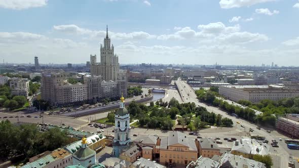 Kotelnicheskaya Tower Moscow Cityscapes District at Summer Aerial View