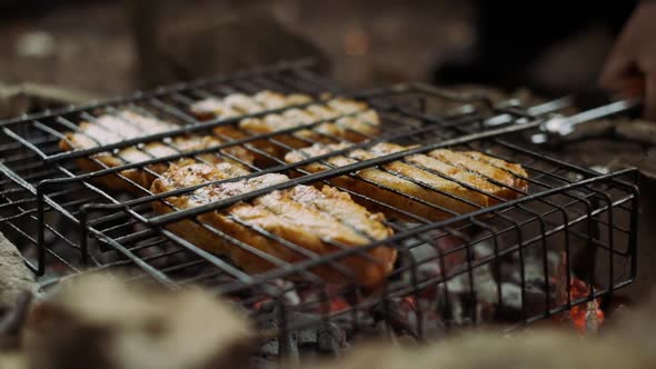 Delicious Barbecue Food On Hot Grill For Outdoor Friends Party. alt