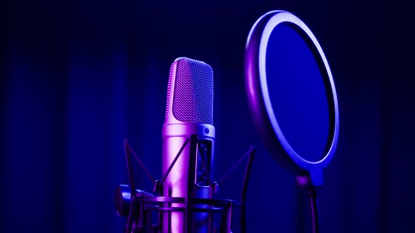 Microphone Closeup Mic with Blue Neon Light alt