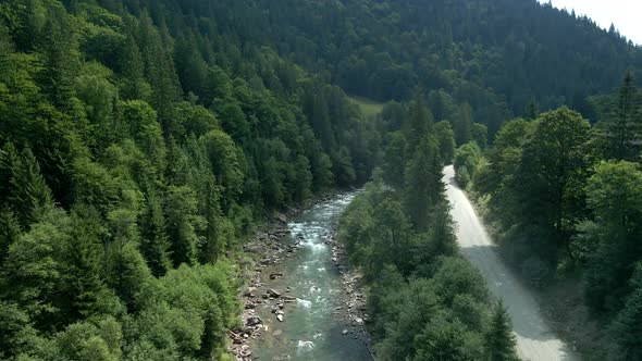 Aerial View of Mountains River Creek in the Forest alt