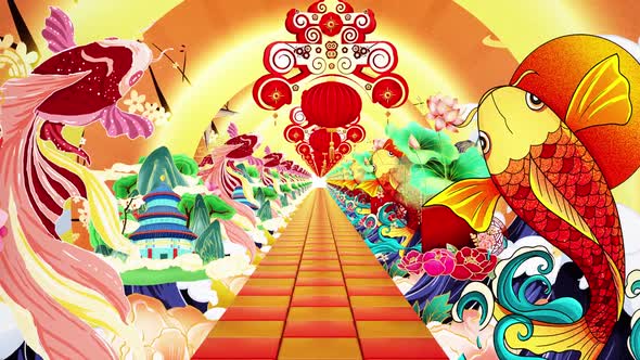 Chinese Traditional Cartoon New Year Stage Background