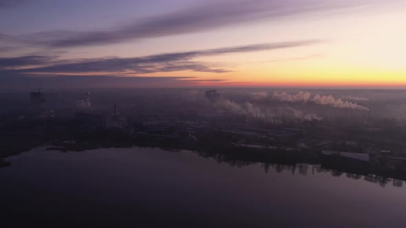 Garbage Incineration Plant. Sunset Above The City