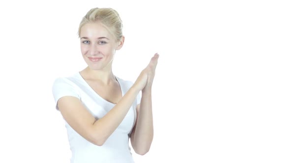 Woman Clapping , White Background alt