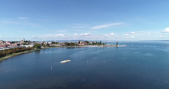 Aerial view of a small town along the Lake Constance, Switzerland. alt