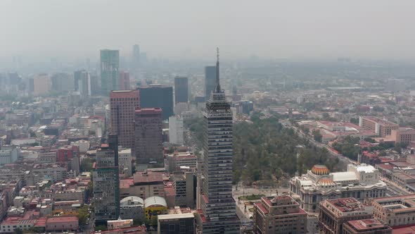 Aerial View of Large Town Cityscape with Torre Latinoamericana Tall Building and Palacio De Bellas alt