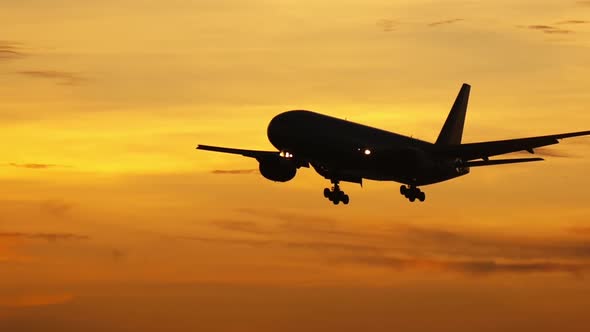 Airplane landing at night