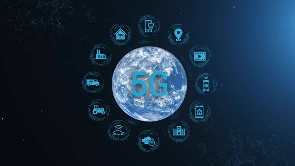 Earth 5 G Network Iot Internet Of Things Future Benefits Full Orb Light Blue Icons