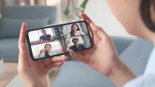 Group Video Call Share Ideas Brainstorming Negotiating Use Video Conference On Mobile alt