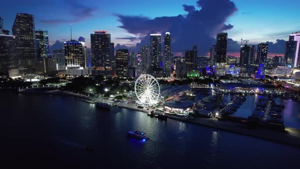 Sunset at downtown Miami Florida United States. Tourism landmark city. alt