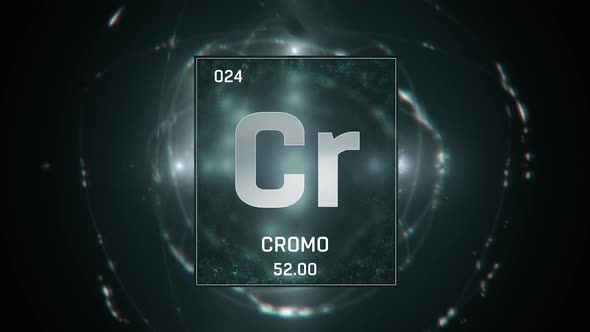 Chromium as Element 24 of the Periodic Table on Green Background in Spanish Language