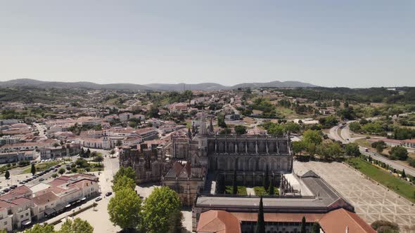 Unesco world heritage site of Batalha Monastery. Exterior aerial view alt