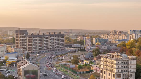Traffic on the Streets of the City Aerial Timelapse in Kharkov, Ukraine alt