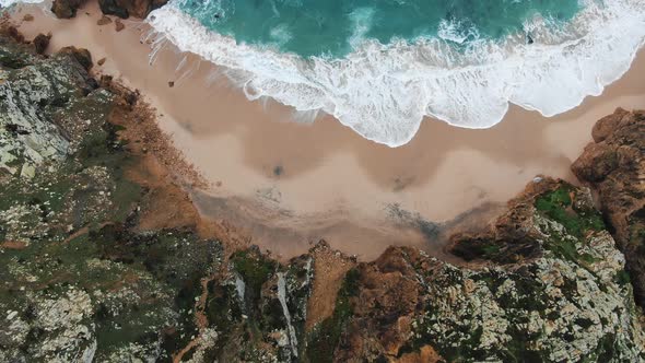 Hilly Cliffs and Sand Beach Near Beautiful Ocean Upper View alt