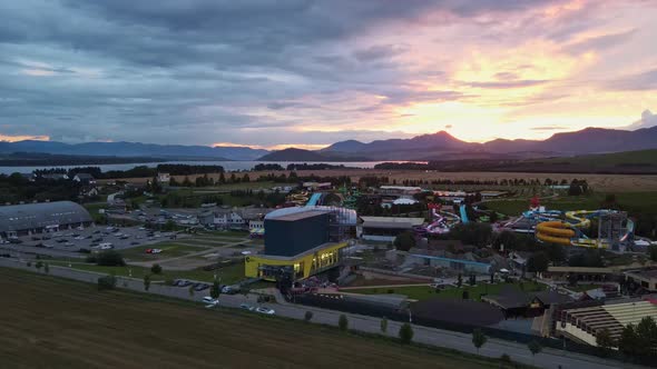 Aerial view of the Tatralandia swimming pool in the town of Liptovsky Mikulas in Slovakia alt
