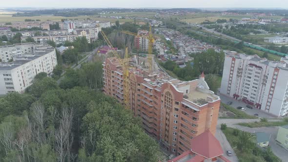 Aerial of buildings in Ternopil alt