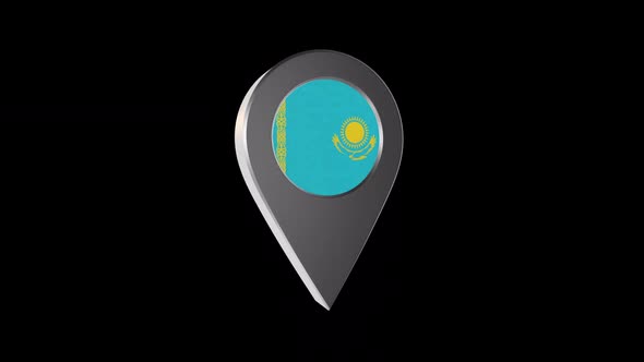 3d Animation Map Navigation Pointer With Kazakhstan Flag With Alpha Channel - 2K alt