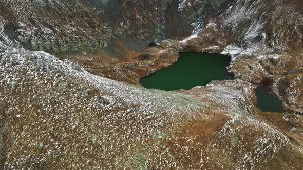 Aerial drone view of nature in Romania. Transfagarasan route in Carpathian mountains alt