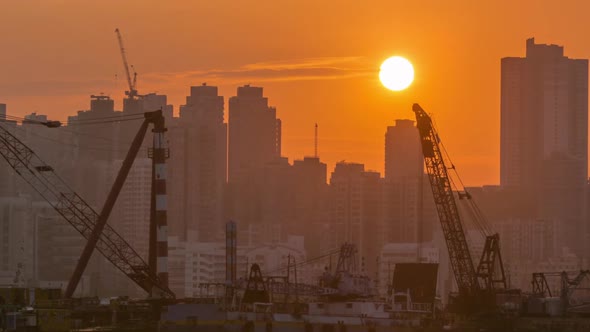 Hong Kong Sunset View From Kowloon Bay Downtown Timelapse alt
