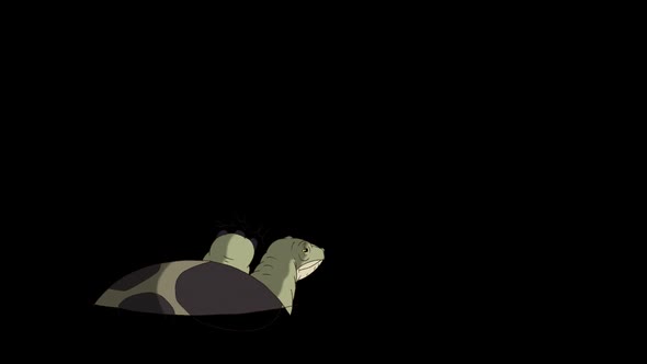 Big green turtle crawling out of sand or water alpha mate alt