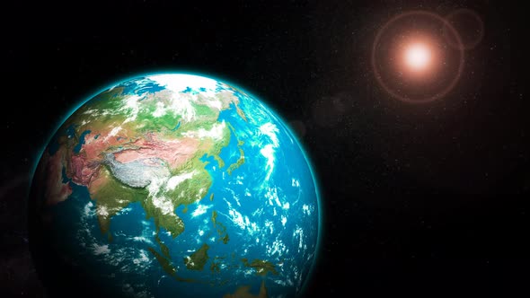 3d Realistic Rotated Planet Earth With Sun