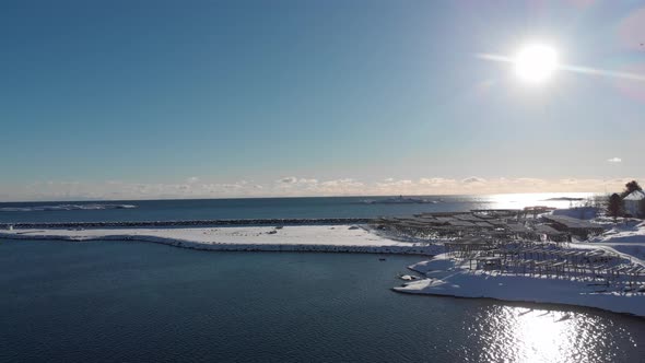 Stockfish of Reine in the lofoten islands. Arctic ocean and clouds in the horizon