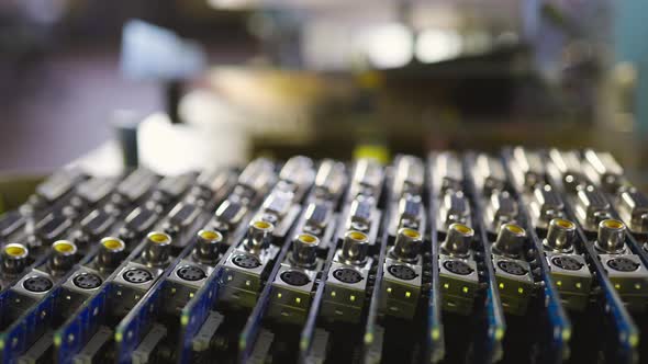 Closeup Blurry Metal Sockets on a Computer Video Board alt