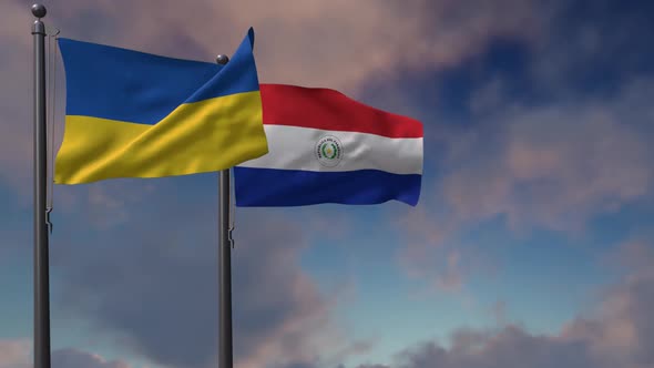 Paraguay Flag Waving Along With The National Flag Of The Ukraine - 2K alt