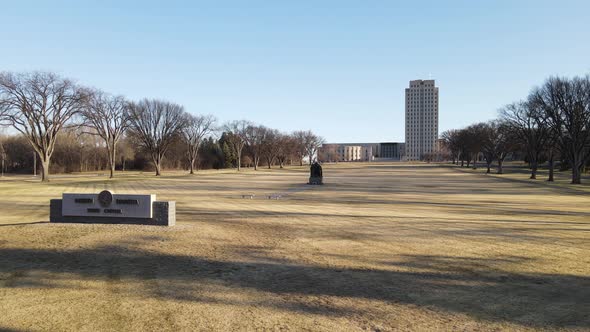 View of North Dakota State Capital building on a bright sunny autumn day.