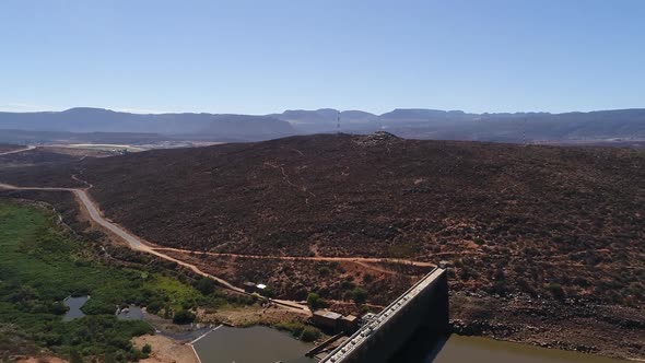 Aerial footage over the very dry Clanwilliam dam, in the Olifantsriver in the drought stricken Weste alt