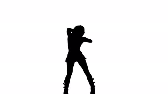 A Silhouette Woman Is Casually Dancing Against A White Background