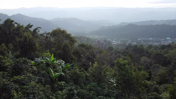 Aerial view from drone of rural village in the mountains