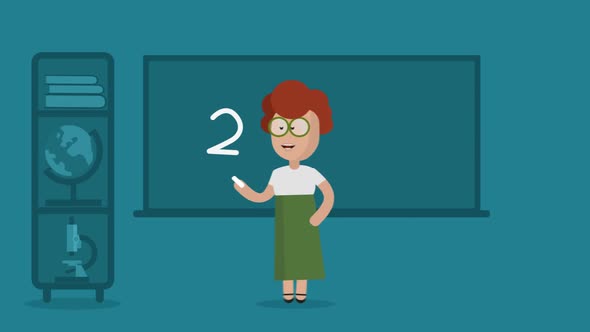 Funny cartoon animation with the female mathematics teacher in the school.