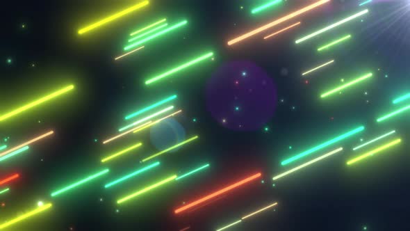 Abstract Rounded Neon Lines Background With Flying Particles alt