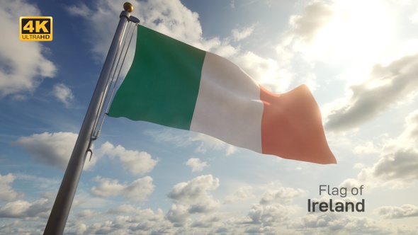 Ireland Flag on a Flagpole - 4K alt