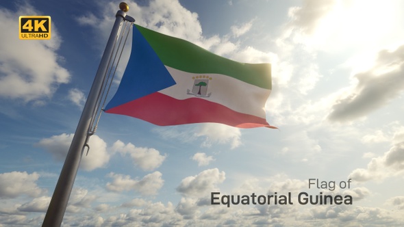 Equatorial Guinea Flag on a Flagpole - 4K alt