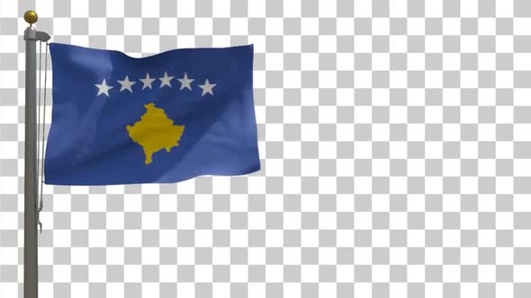 Kosovo Flag on Flagpole with Alpha Channel - 4K alt