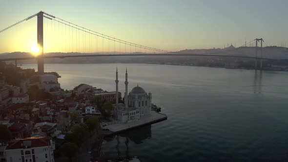 Ortakoy Mosque and Istanbul Bosphorus Bridge Aerial Video alt