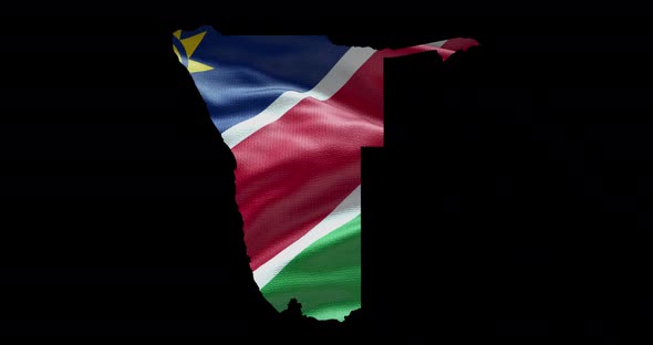 Namibia national flag background with country shape outline. Alpha channel animation alt