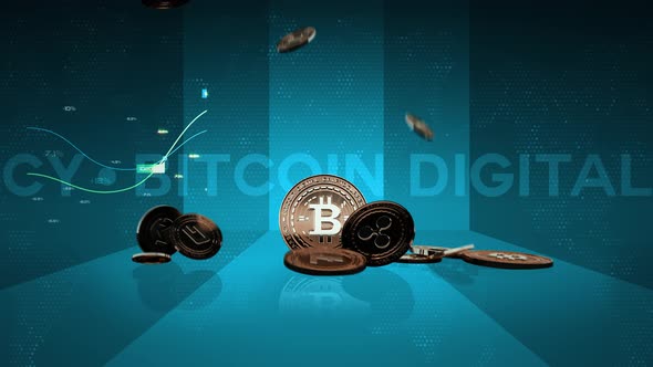 15 - 2 BITCOIN Cryptocurrency Background with Coins, Bars and Text 4K