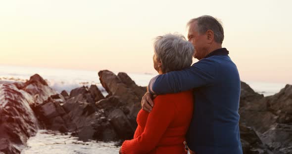 Senior couple embracing on beach 4k alt