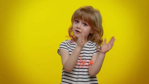 Proud Funny Blonde Teen Child Kid Girl Applauds and Nodding in Approval Successful Good Job alt