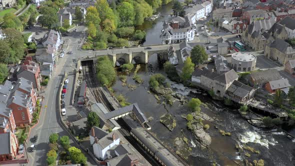 Flight Over Llangollen a Town in North East Wales Aerial View alt