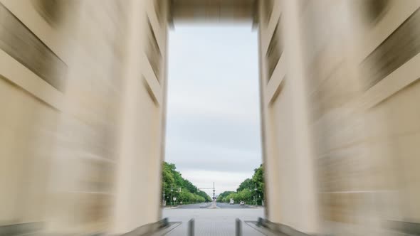 Hyperlapse Time Lapse Sequence of the Brandenburg Gate of Berlin in Early Morning Sun Light alt