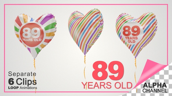 89th Birthday Celebration Heart Shape Helium Balloons