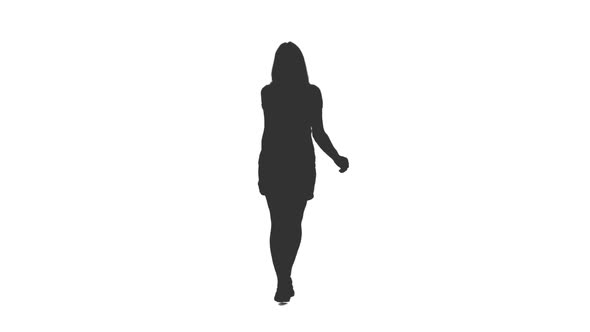 Silhouette of Young Attractive Woman Walking in Mini Dress