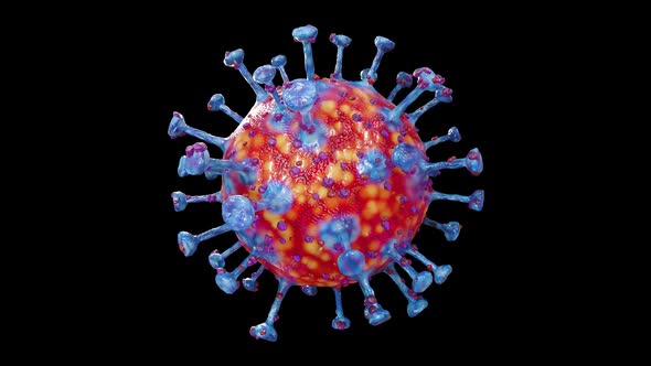 Corona virus cell rotate isolated on black background alt