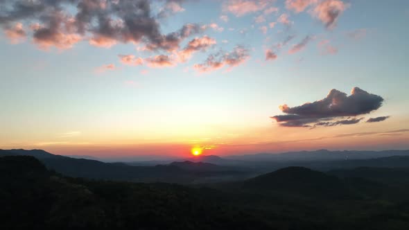 Aerial view Beautiful of morning scenery Golden light sunrise.