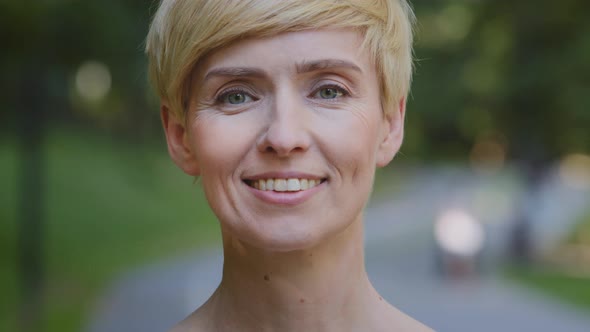 Female Portrait Outdoors Middleaged Caucasian Woman Mature Lady Blonde Short Haired Businesswoman alt